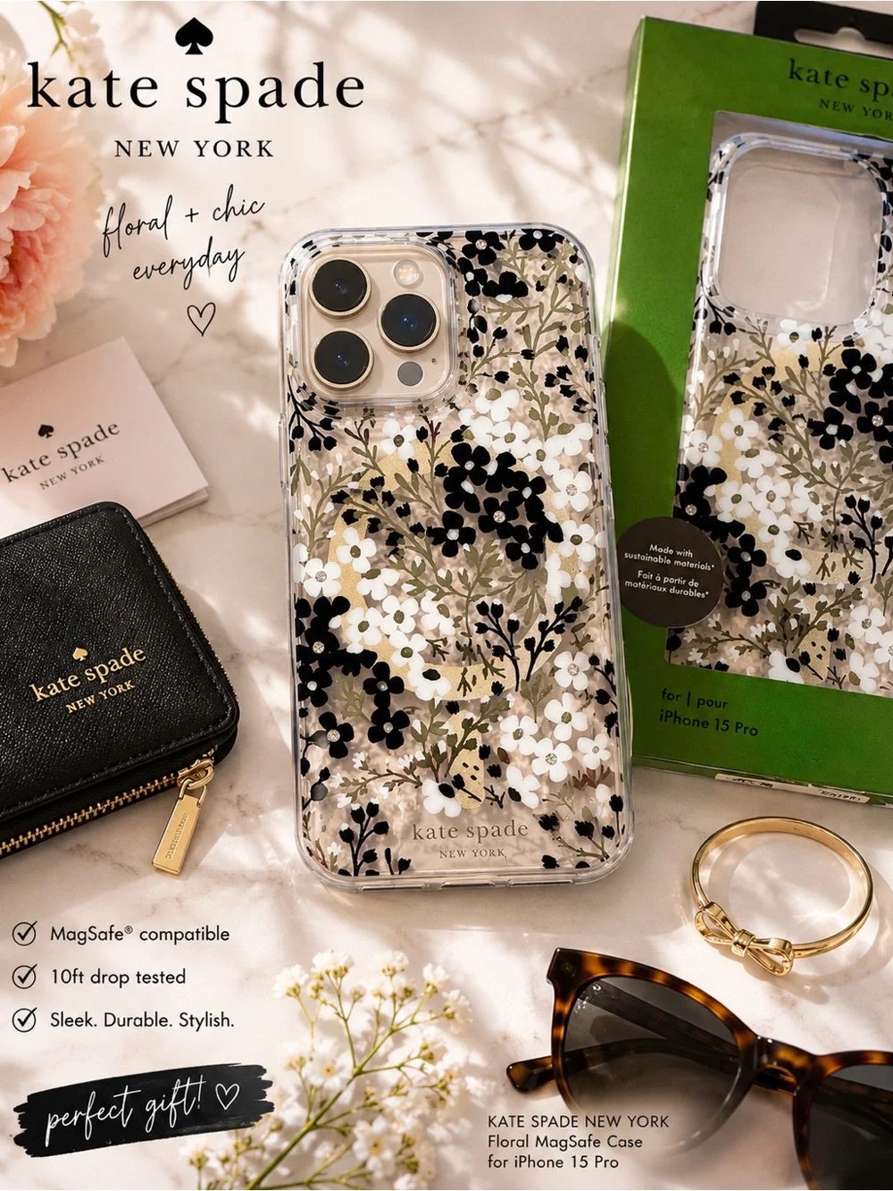 Kate Spade New York Floral MagSafe iPhone 15 Pro Case